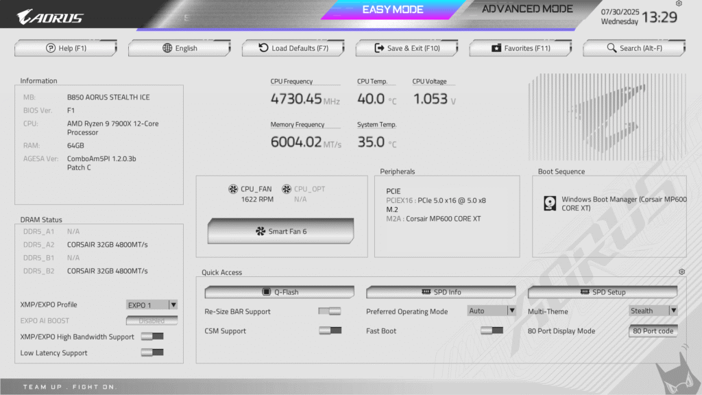 GIGABYTE B850 AORUS STEALTH ICE motherboard bios 1